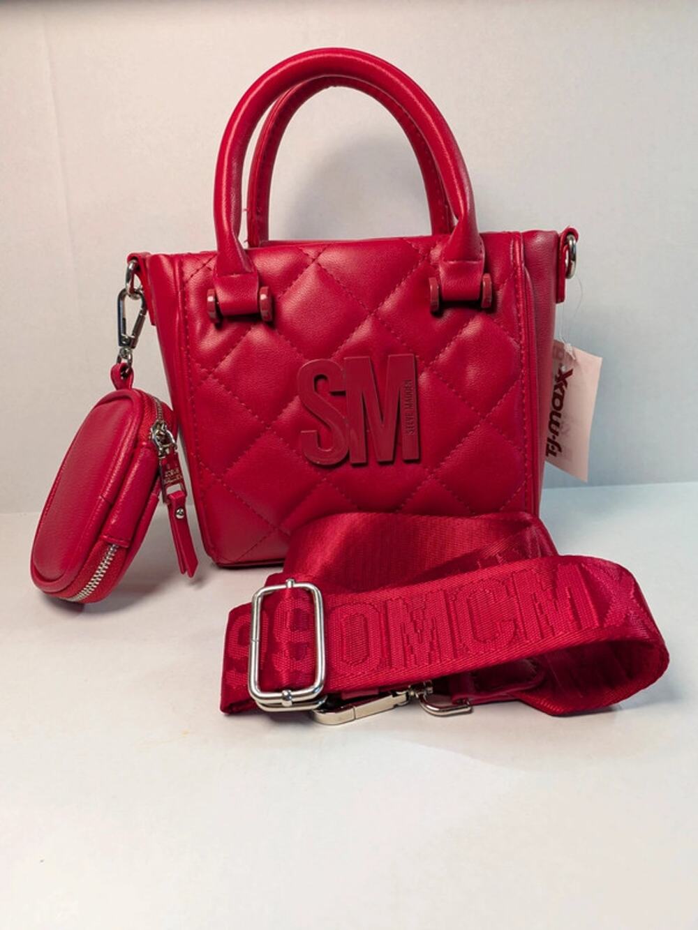 NWOT Steve Madden Red Quilted Mini Satchel Crossbody Bag SM Logo Coin Pouch